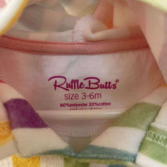 RuffleButts Rainbow Dream Striped Ruffle Terry Cover-Up Hooded Girls 3-6 Months - Picture 8 of 12